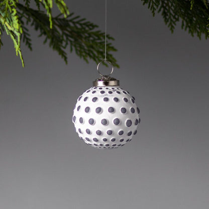 White &amp; Grey Glass Ornament, Dotted Ball