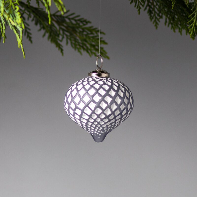 White &amp; Grey Glass Ornament, Lattice Drop