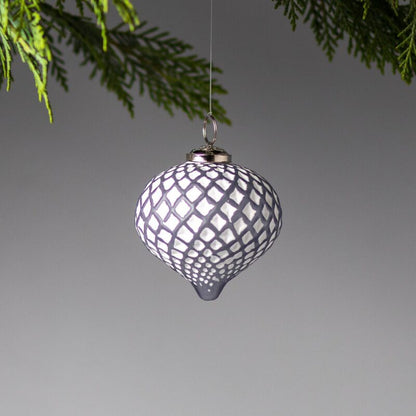 White &amp; Grey Glass Ornament, Lattice Drop