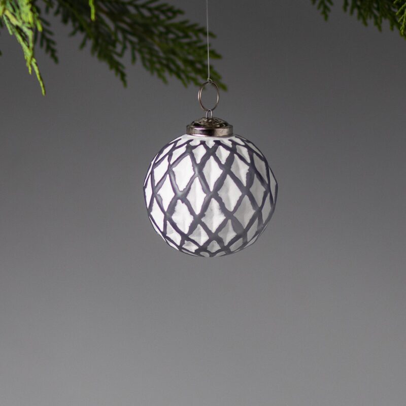 White &amp; Grey Glass Ornament, Lattice Ball