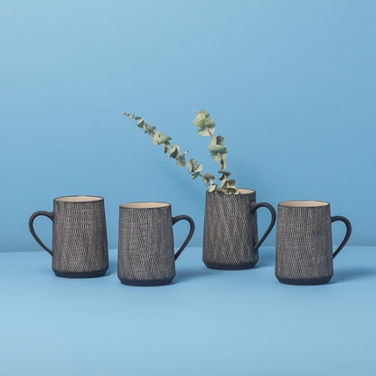 Black Crosshatch Mugs, Set of 4