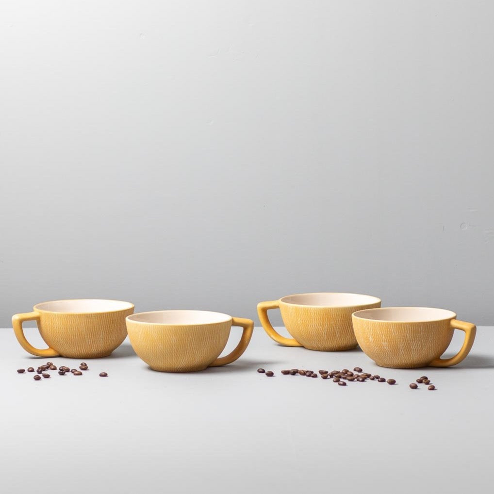 Marigold Crosshatch Latte Mugs, Set of 4