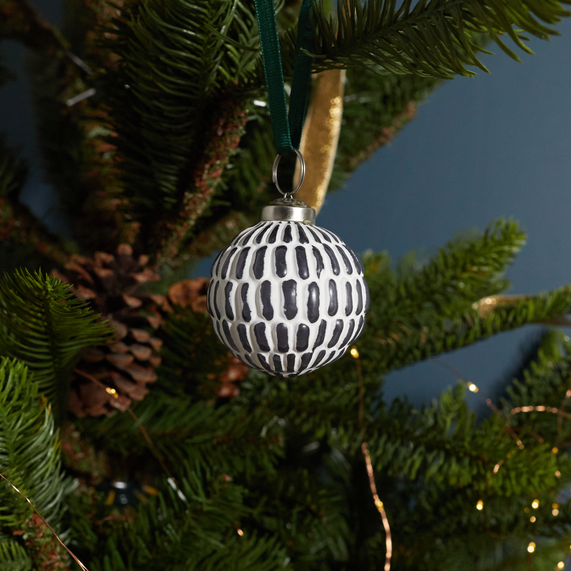 White &amp; Grey Glass Ornament, Dash Ball