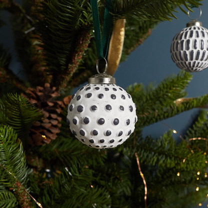 White &amp; Grey Glass Ornament, Dotted Ball