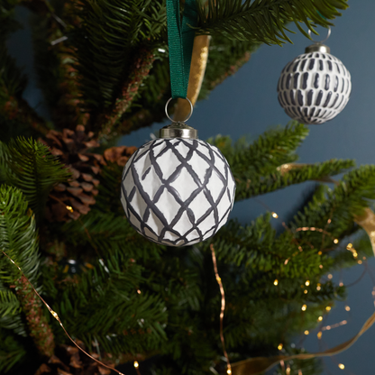 White &amp; Grey Glass Ornament, Lattice Ball