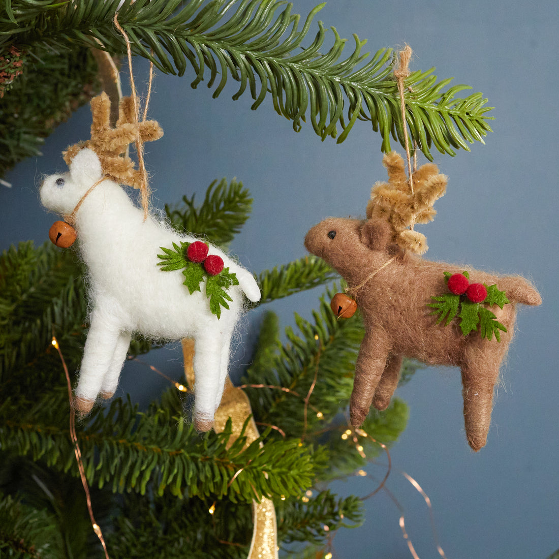 Felt Reindeer Ornaments, Set of 2