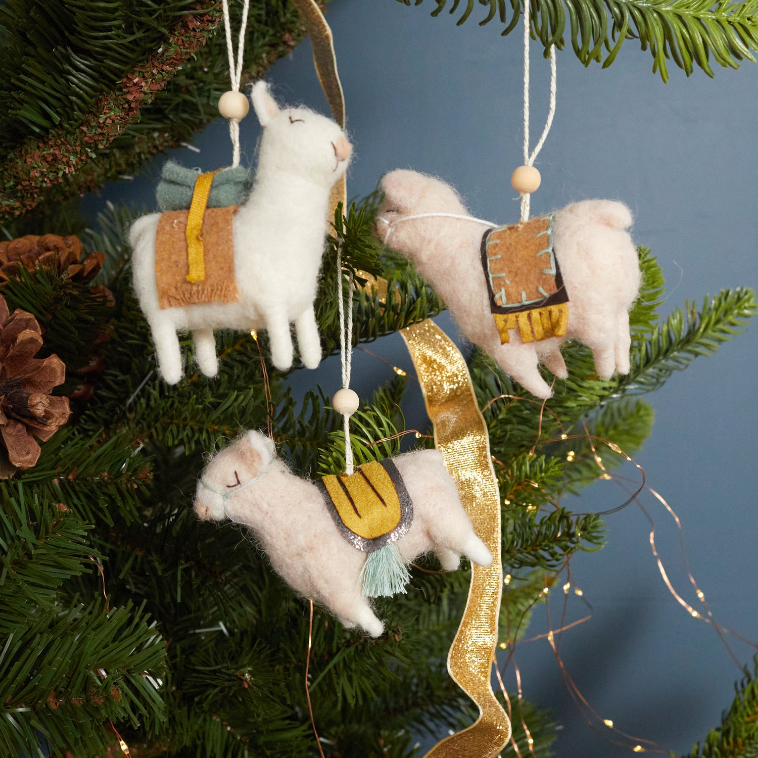Wool Felt Llama Ornaments, Set of 3