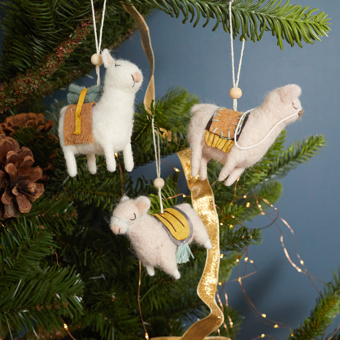 Wool Felt Llama Ornaments, Set of 3