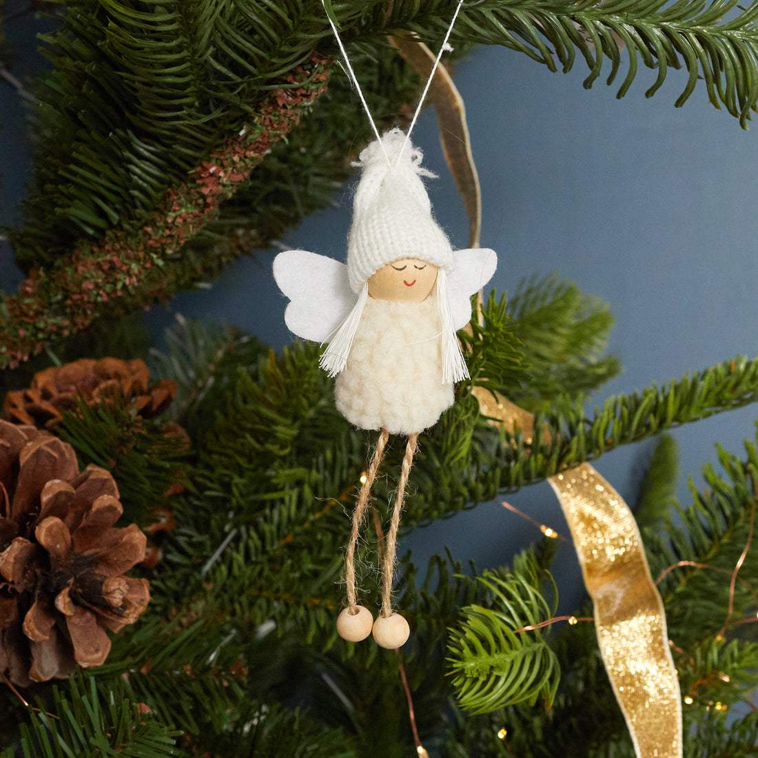 Mini Angel Ornament, Plush With Knit Hat And Felt Wings
