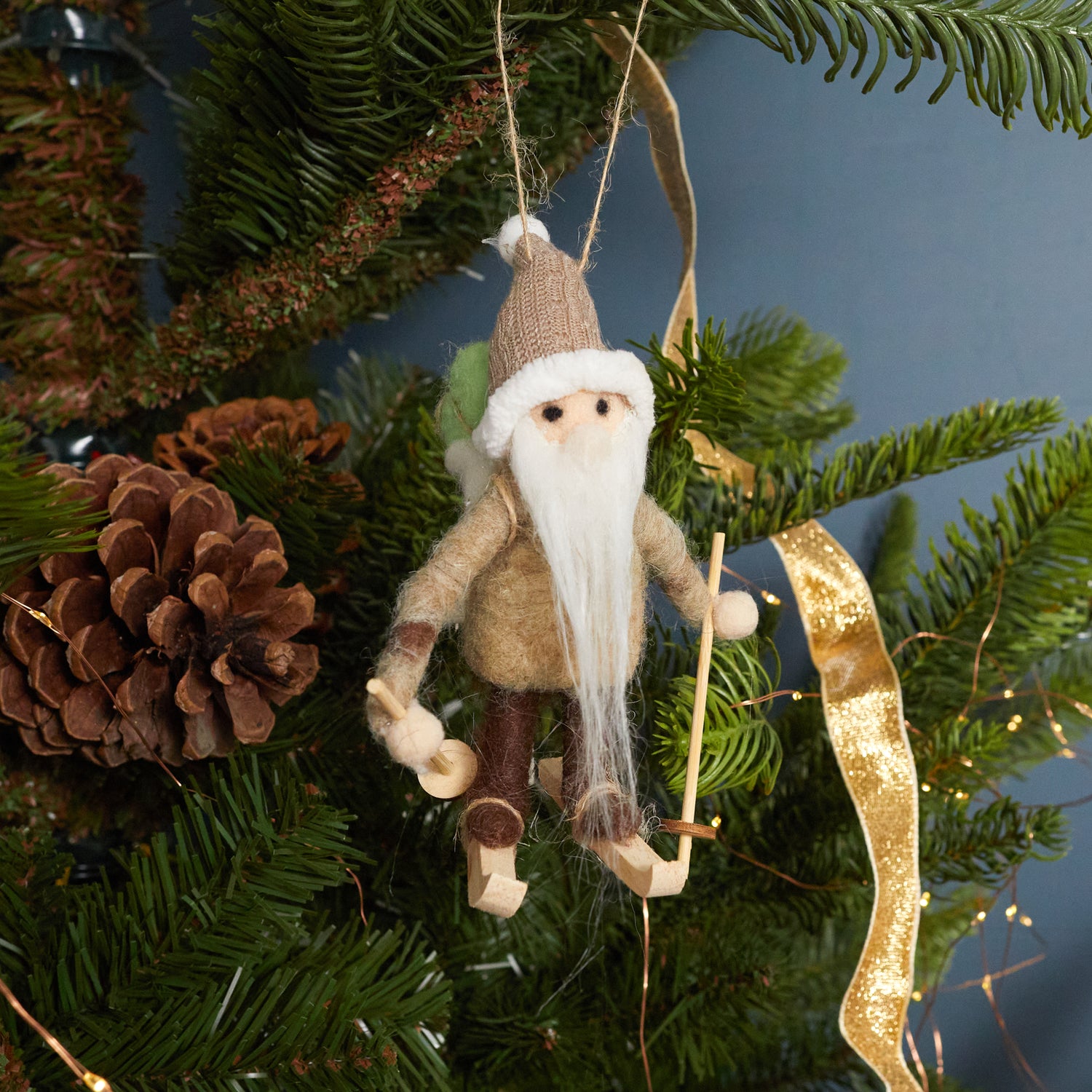 Nordic Skier Santa Ornament