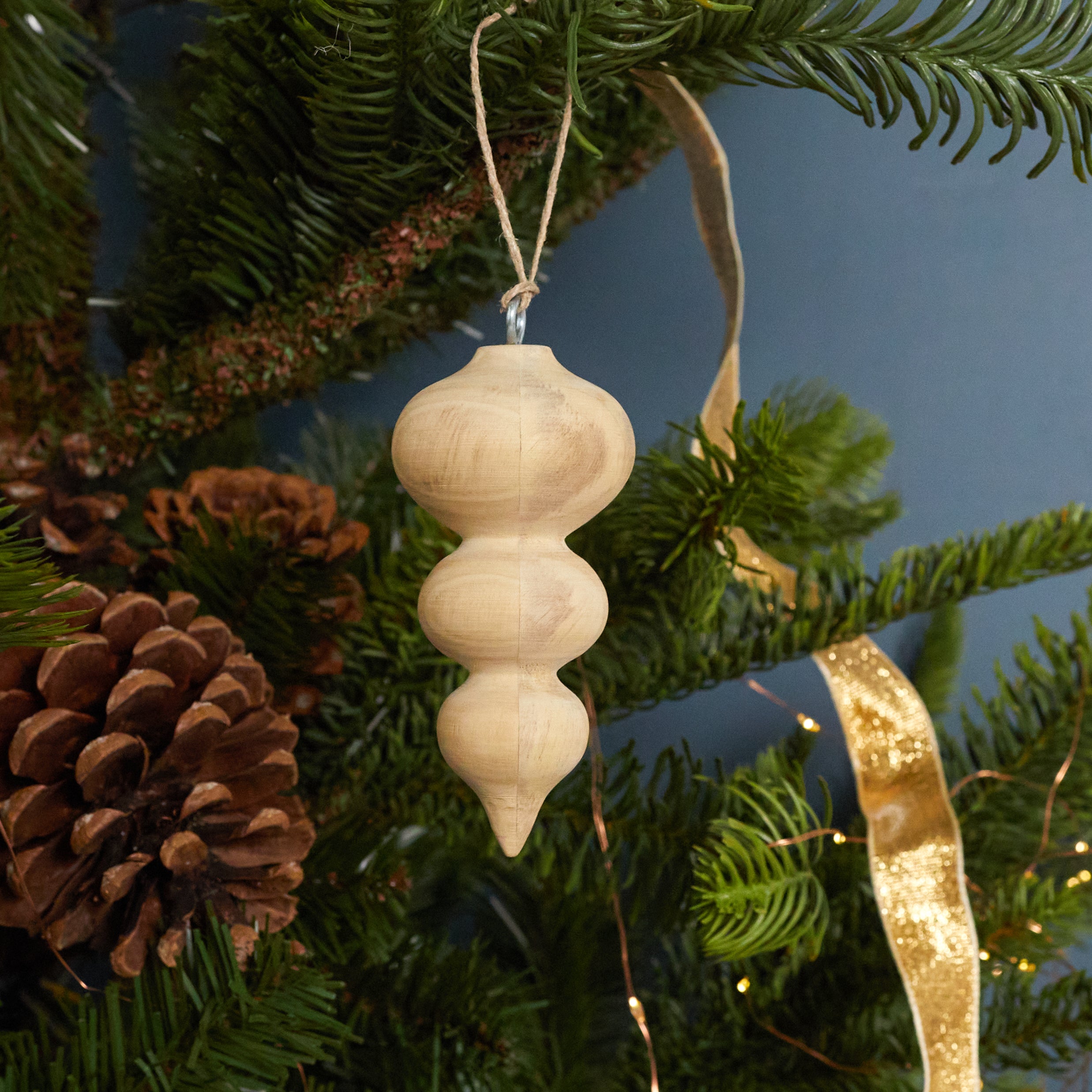 Pine Triple Drop Spindle Ornament