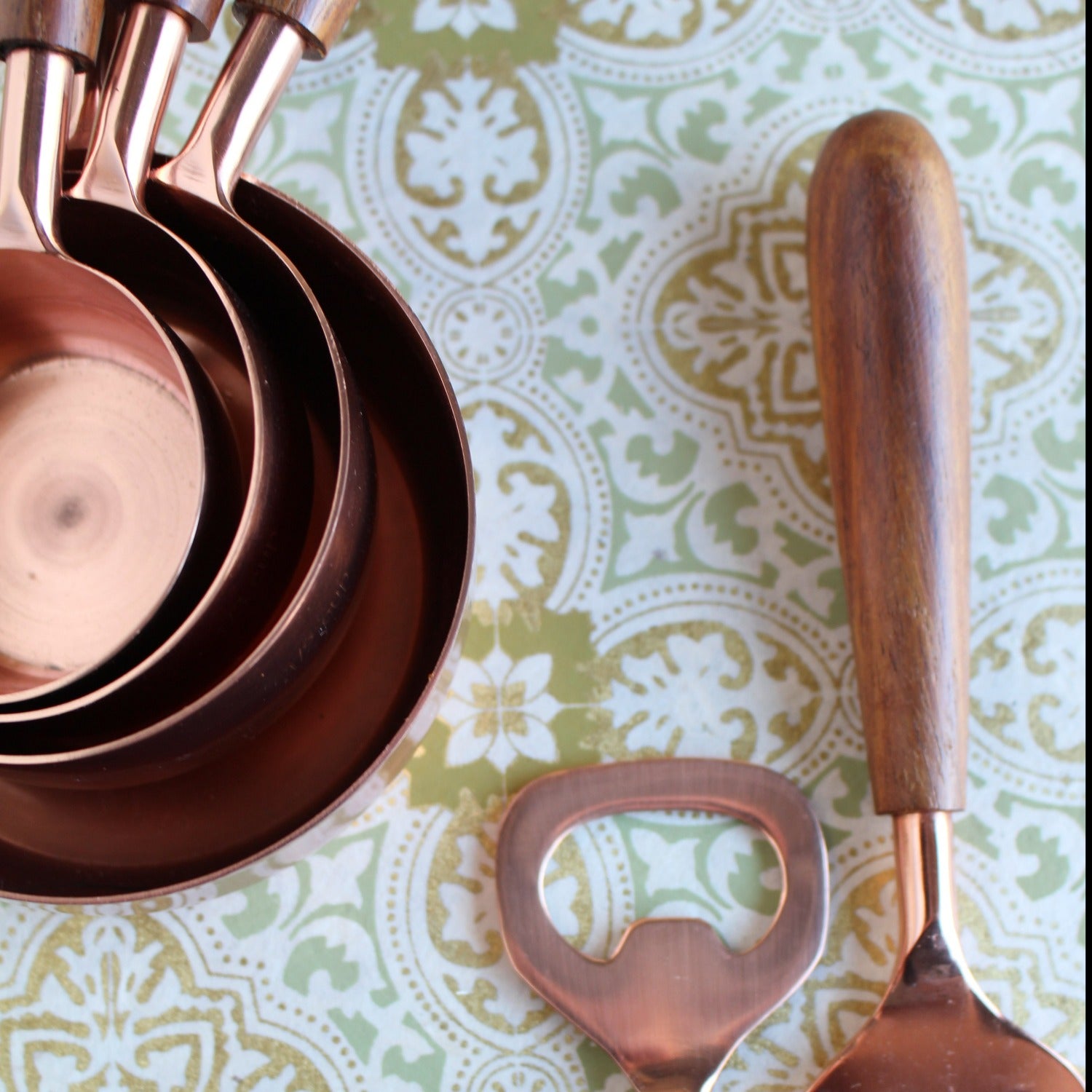 Copper &amp; Wood Measuring Cups, Set of 4
