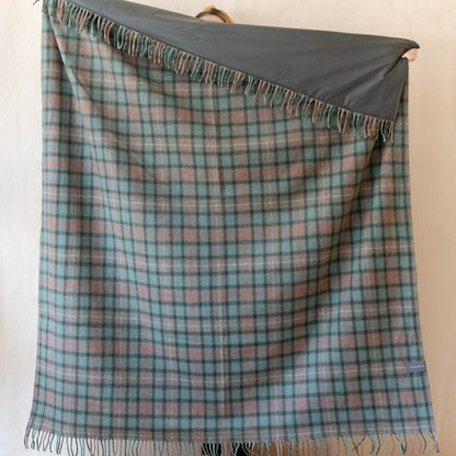 Recycled Wool Waterproof Picnic Blanket in Fraser Hunting Weathered Tartan - Brown Leather