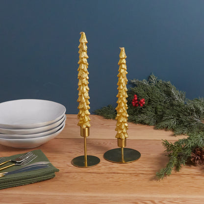 Tree Taper Candles, Gold,  Set of 2