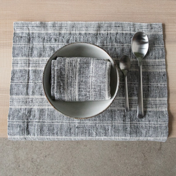 Multistripe Placemat, Black and Natural, Set of 4