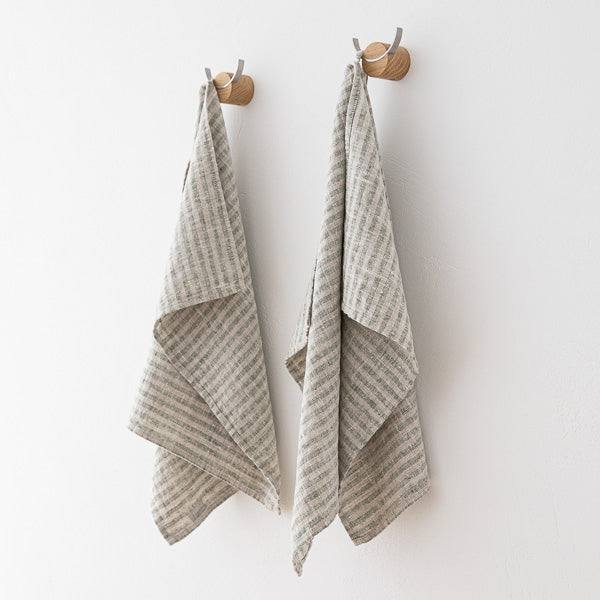Natural Stripe Linen Hand Towels (Set of 2)