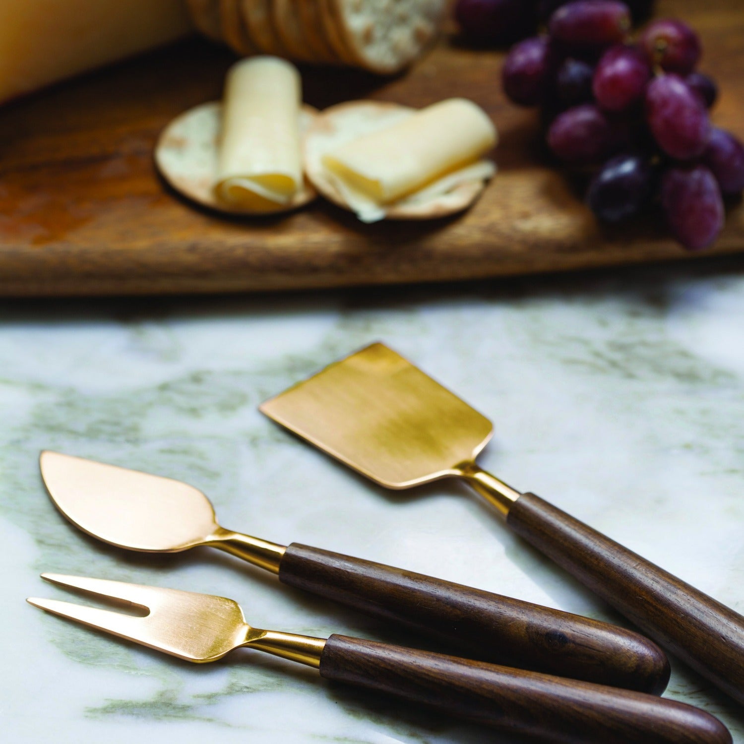 Gold &amp; Wood Cheese Set of 3