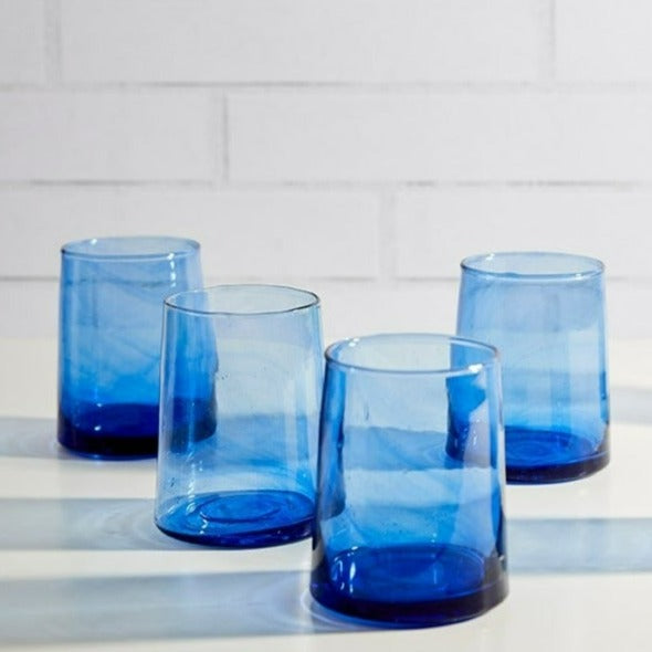 Recycled Cone Glass, Blue, Set of 4