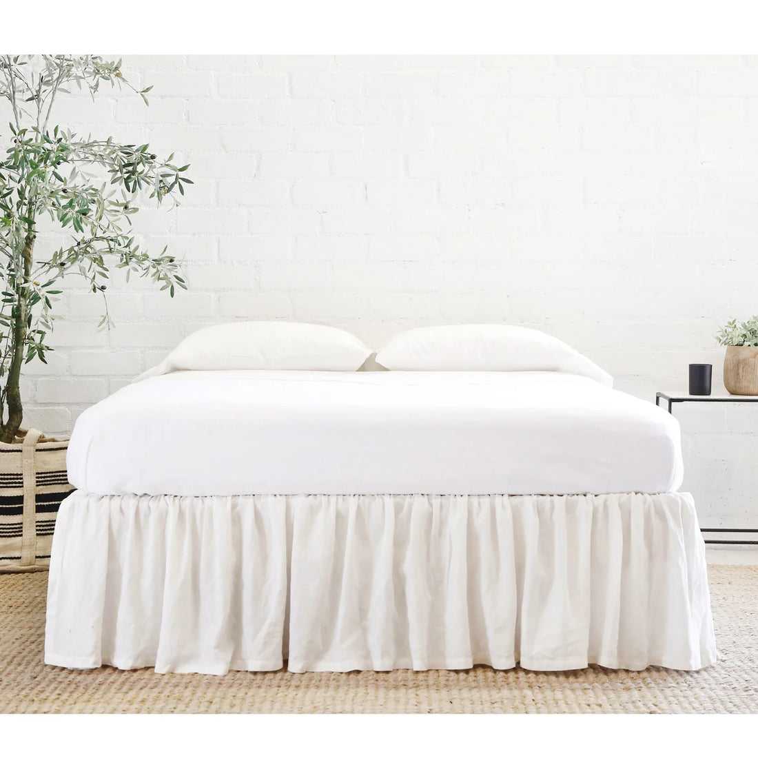 Gathered Linen King Bedskirt, Cream