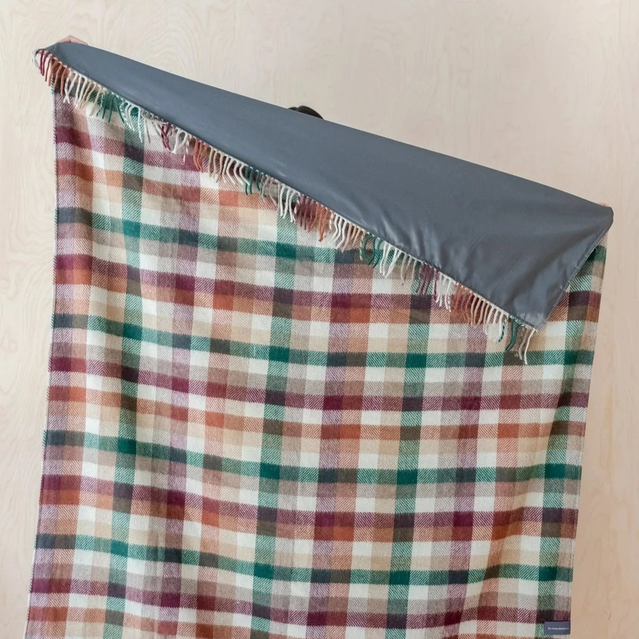 Recycled Wool Waterproof Picnic Blanket in Forest Check