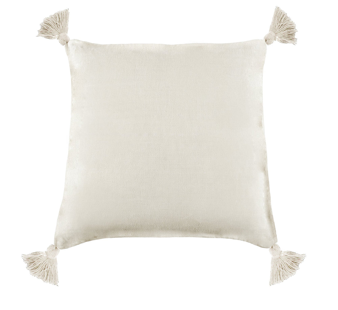 Montauk Square Pillow with Tassels, Cream