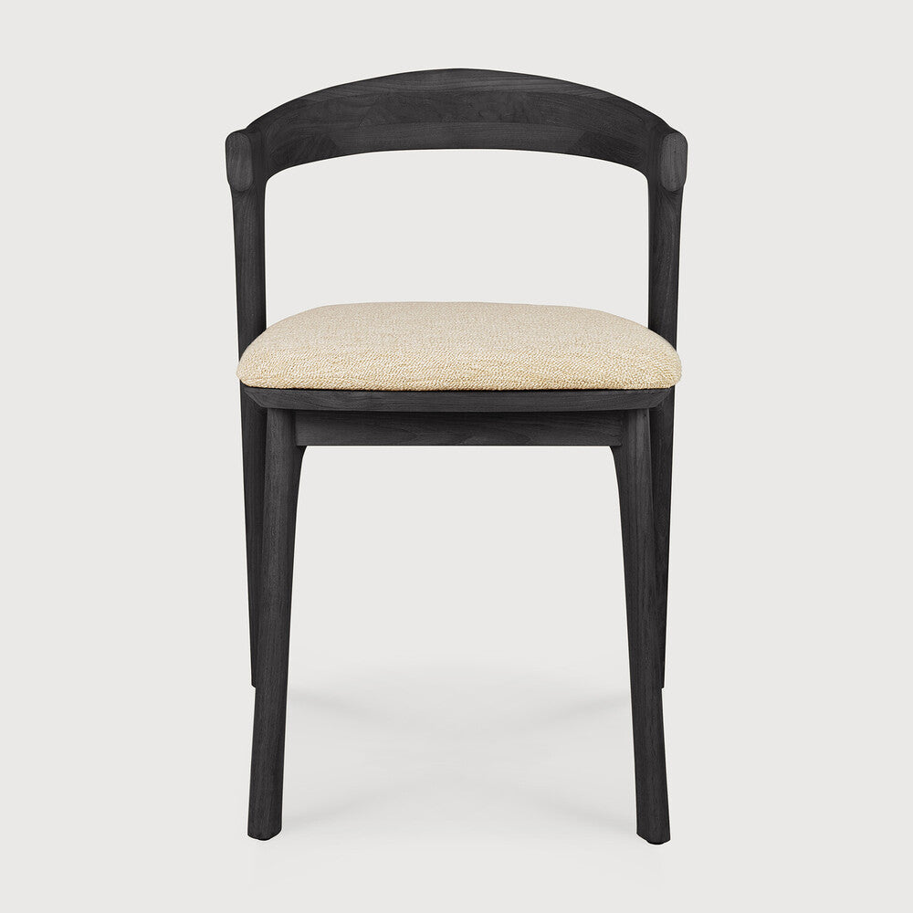 Bok Solid Black Teak Outdoor Dining Chair With Natural Fabric