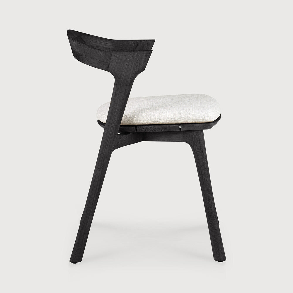 Bok Solid Black Teak Outdoor Dining Chair With Off White Fabric