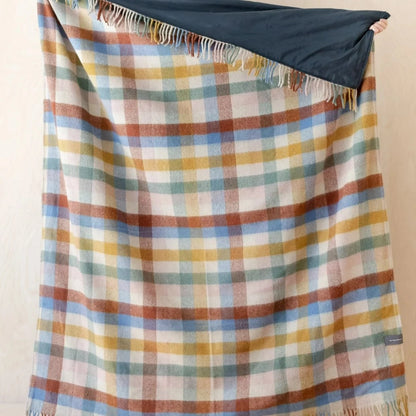 Recycled Wool Waterproof Picnic Blanket in Rainbow Check