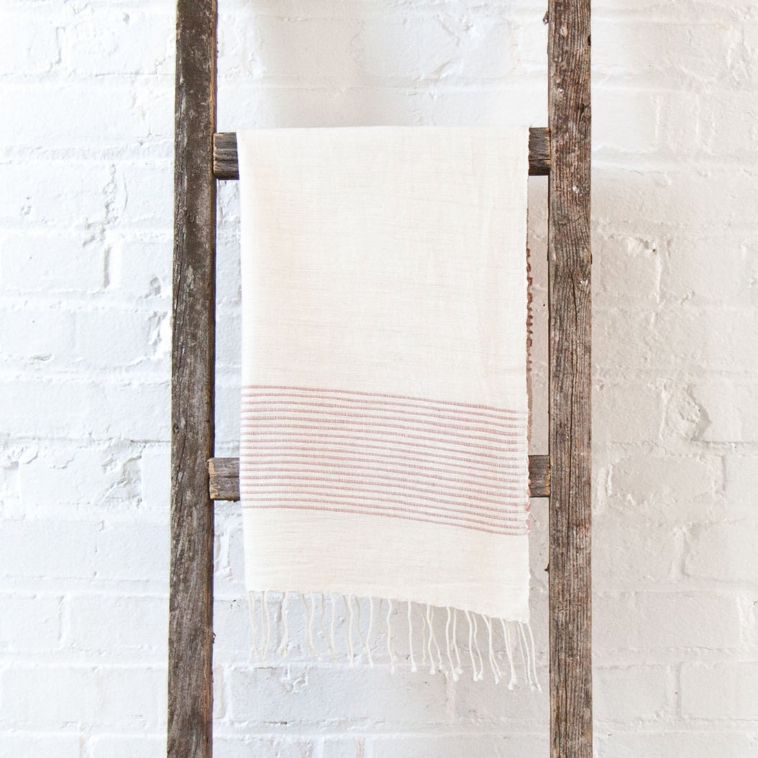 Riviera Striped Cotton Hand Towel, Natural with Blush
