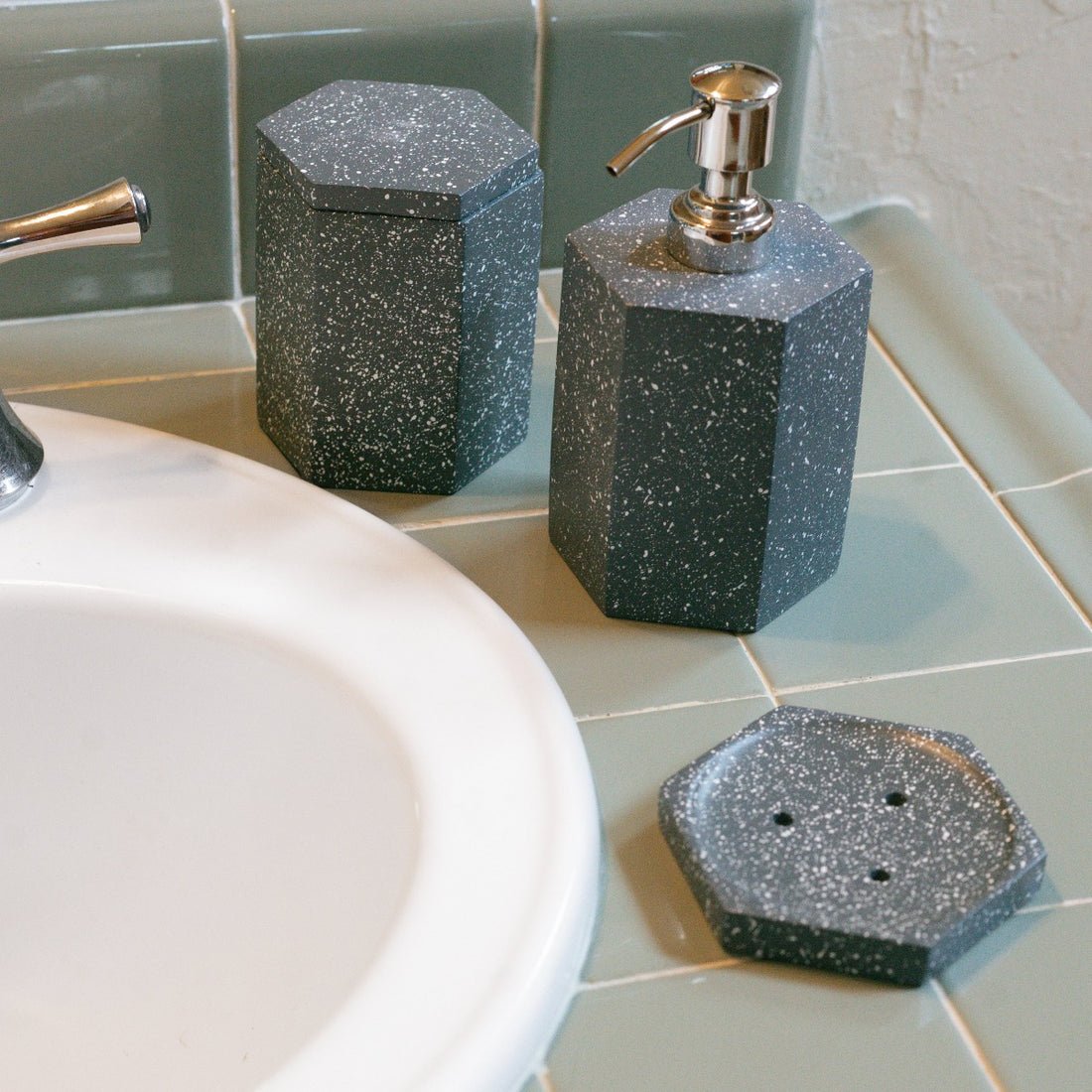Speckled Cement Bath Canister, Slate