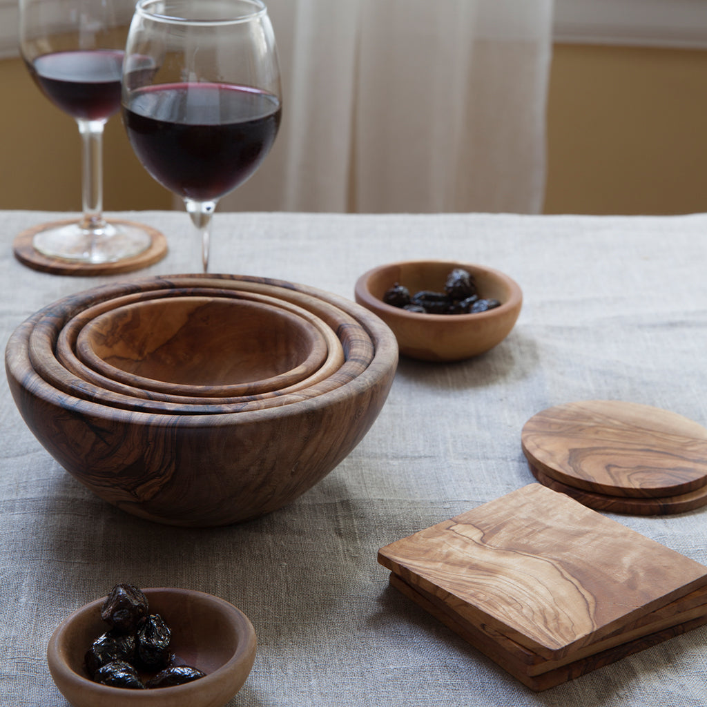 Olive Wood Round Coasters, Set of 4