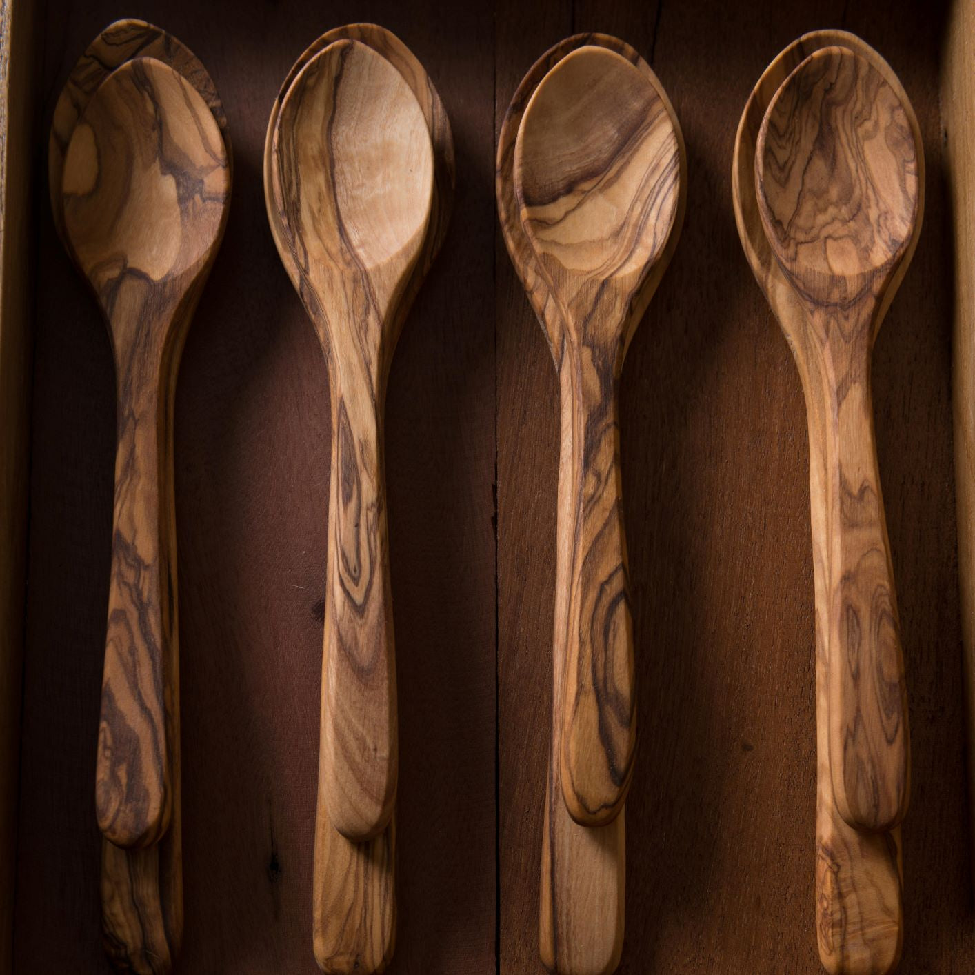 Olive Wood Spoons, Large Set of 4