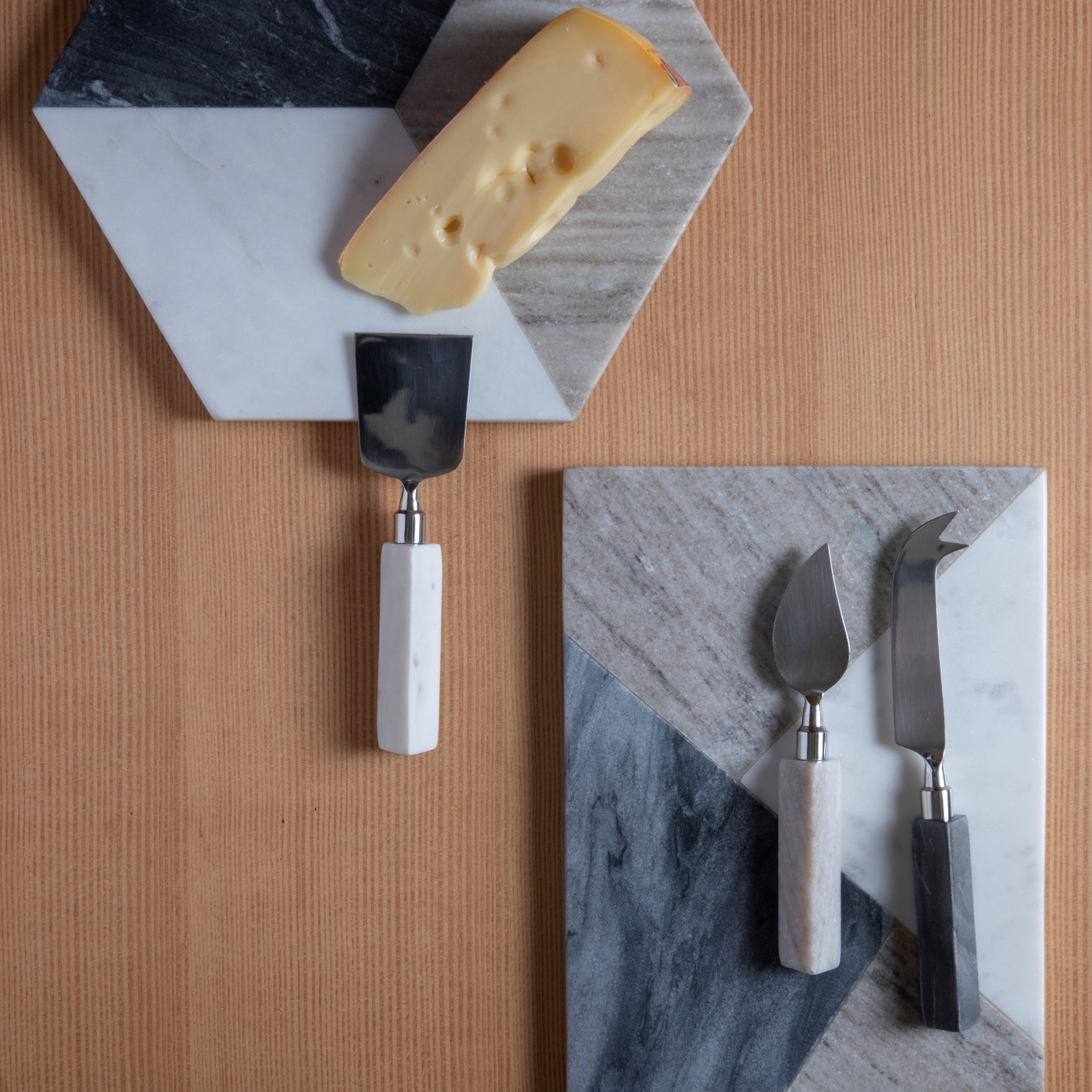 Threshold Cheese Knife Set White Marble 3-Piece Sturdy Round Handles NEW