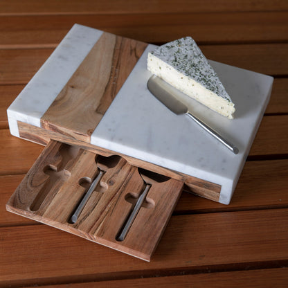Pavia Pocket Drawer Board with Matte Stainless Cheese Set
