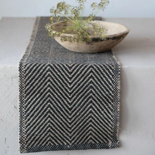Jute &amp; Cotton Table Runner with Chevron Pattern