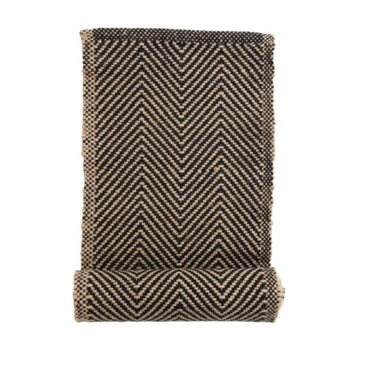 Jute &amp; Cotton Table Runner with Chevron Pattern