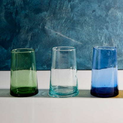Recycled Tall Cone Glass, Blue, Set of 4