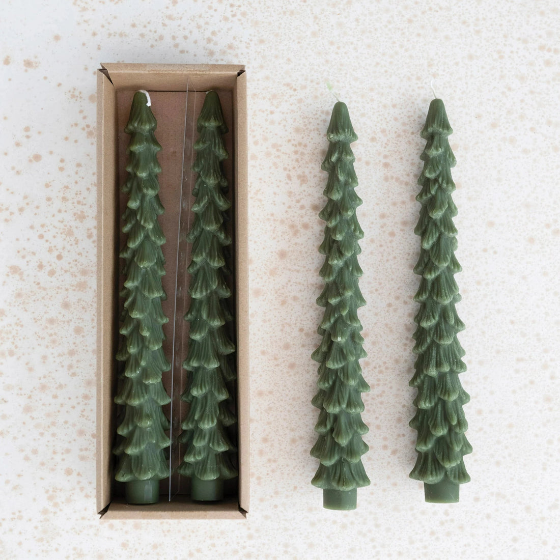 Tree Taper Candles, Green,  Set of 2